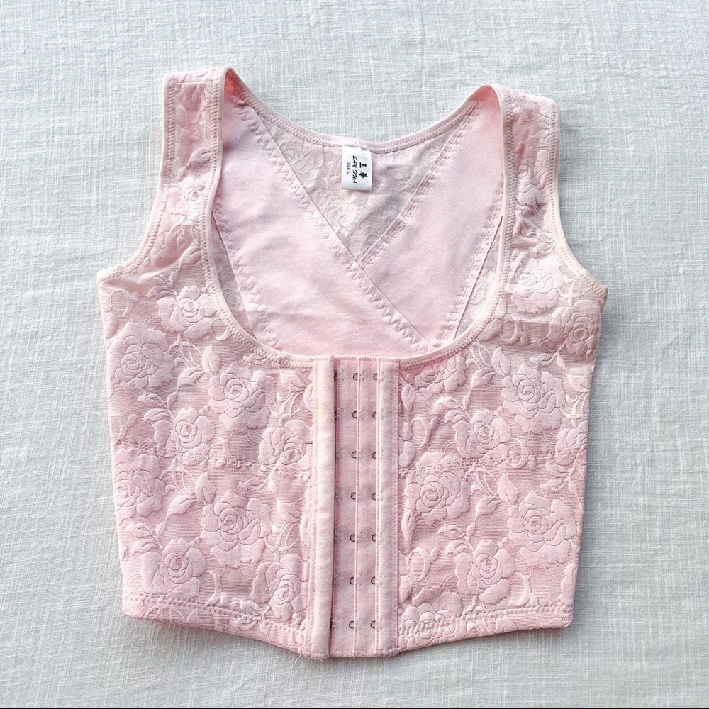 Baby Pink Lace Tank Corset Top Shapewear